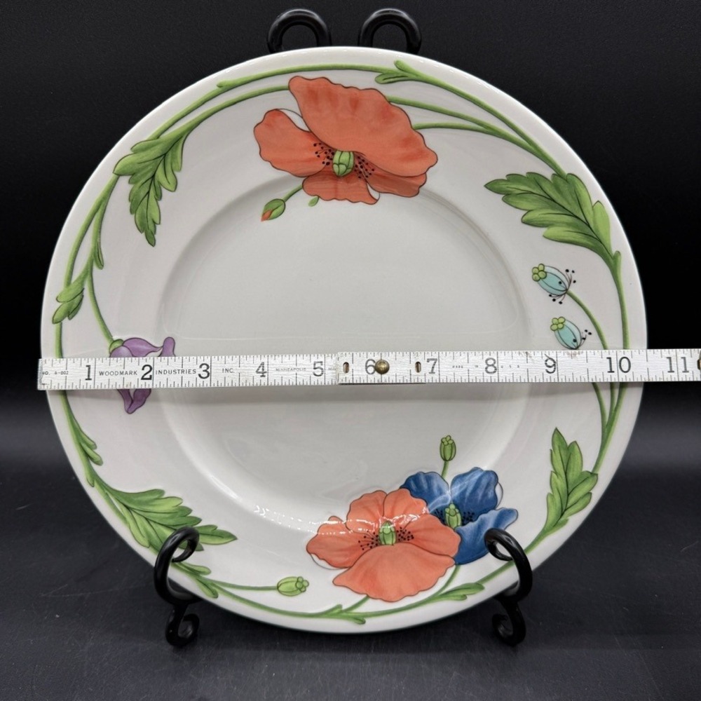 Villeroy & Boch AMAPOLA Poppies Dinner Plate 10.5" Set of 4 Brown Backstamp - Picture 4 of 6